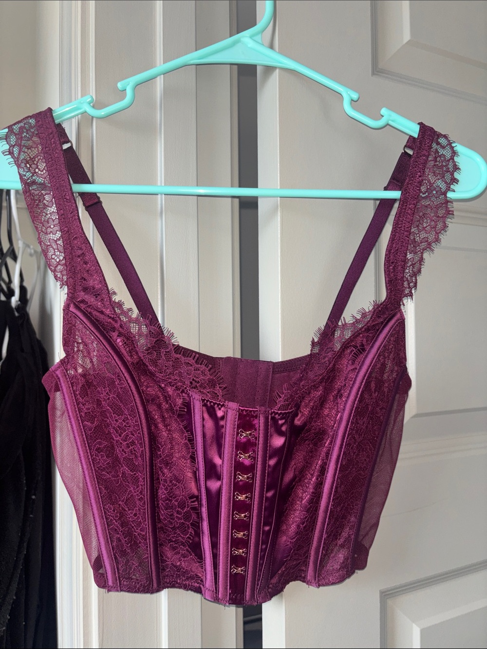 Lace-Trim Satin Corset Top - Wine